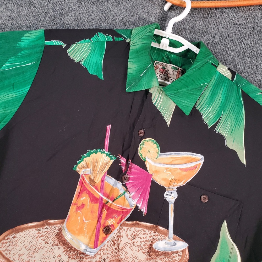 Tori Richard‎ Shirt Mens M Black Green Cocktail Tropical Leaf Button Down